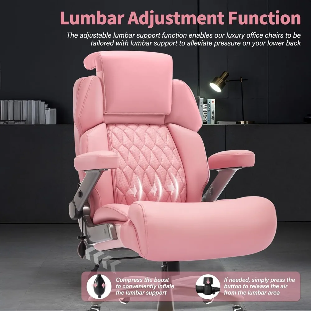 Big and Tall Office Chair 500lbs - Adjustable Headrest&Lumbar Support, 3D Flip Arms, Large Wheels &Heavy Duty Metal Base 6