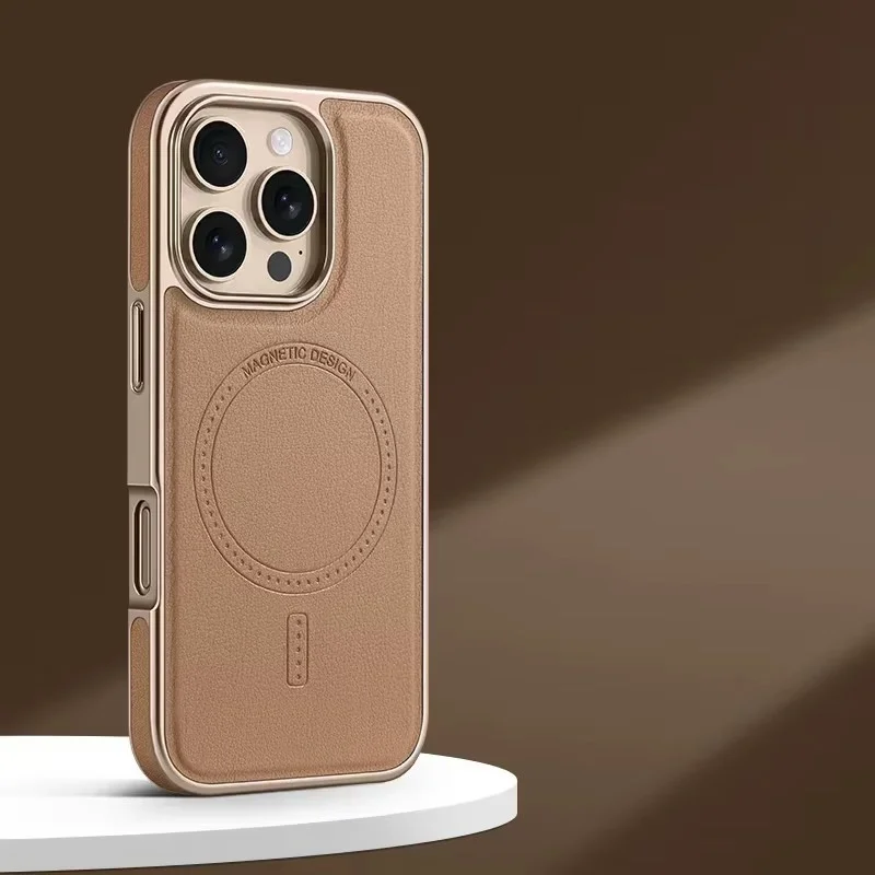 Luxury Plating Leather Phone Case with Magnetic Wireless Charging and Shockproof Design