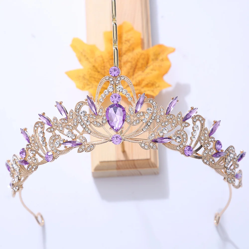 KMVEXO Vintage Black Purple Tiara Crown Crystal Rhinestone Wedding