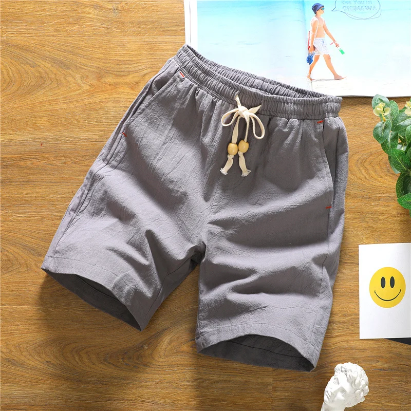 Summer Shorts for Men Cotton Elastic Waist Solid Color Loose Fitting Casual and Versatile Breathable Pure Cotton Home Pants 3
