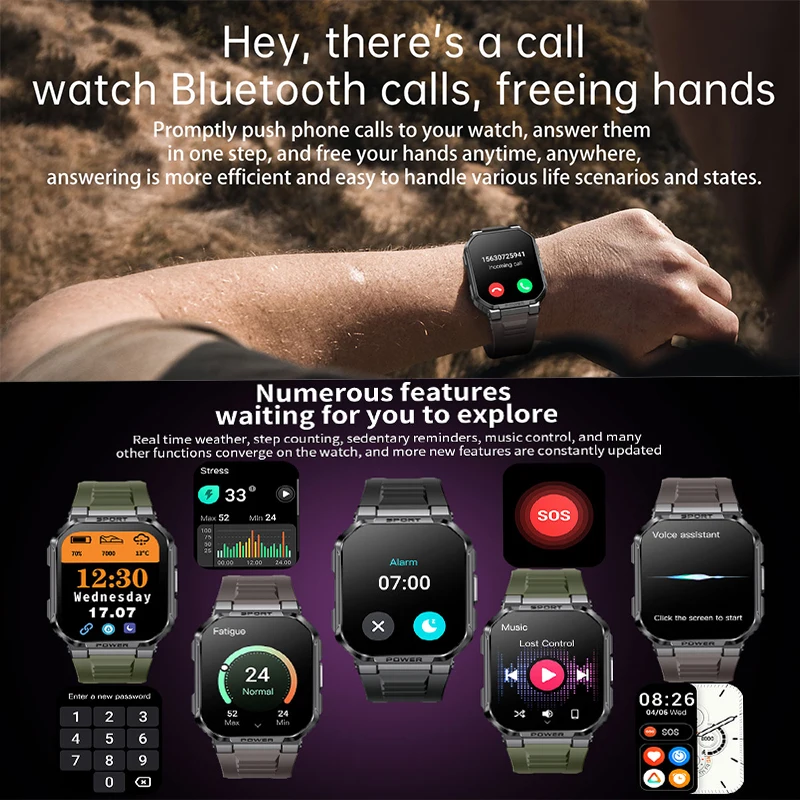 Reloj Inteligente de Grado Militar 2026, 1.83 Pulgadas, Llamadas Bluetooth, Monitor de Frecuencia Cardíaca, Monitoreo de Salud, IP68, GPS, Seguimiento de Trayectoria