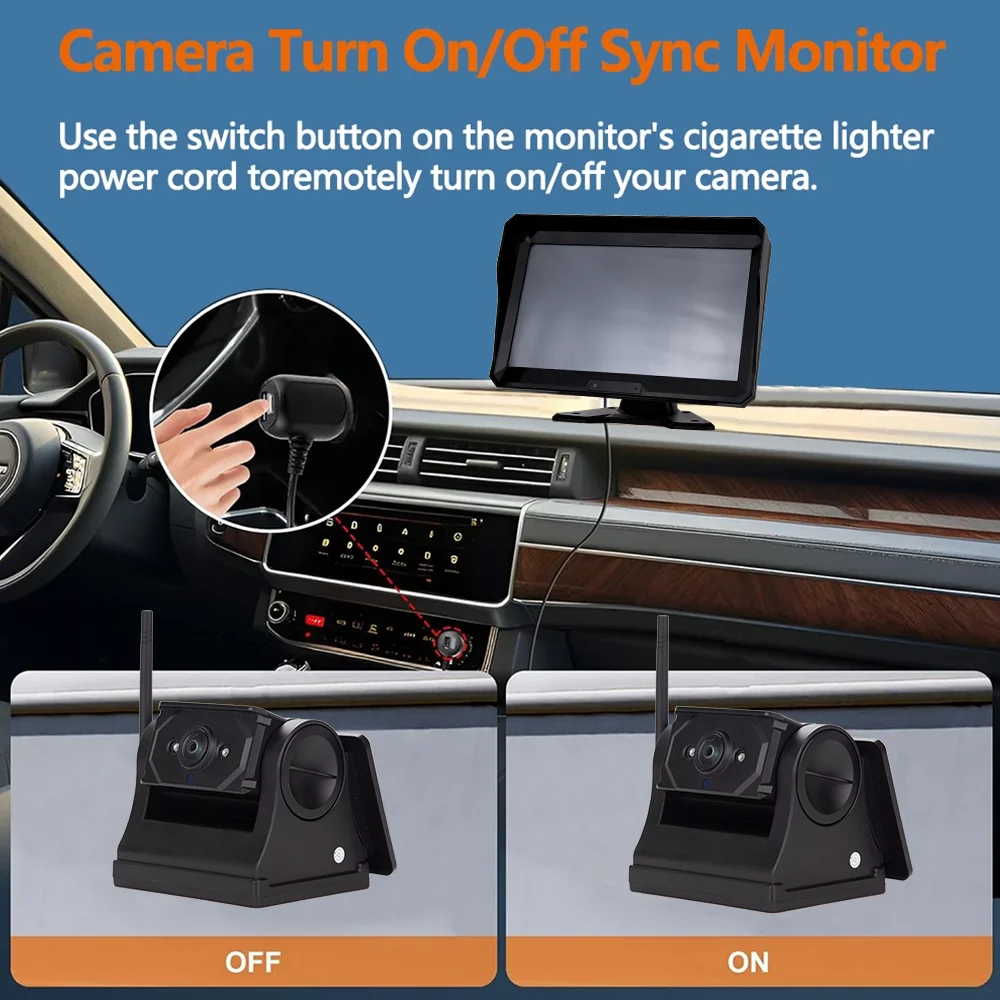 10.1" Wireless Vehicle DVR 2.4G BSD Recording Monitor System Kit Solar Charge With 720P Backup Rear View Camera For Truck/RV/Bus 5