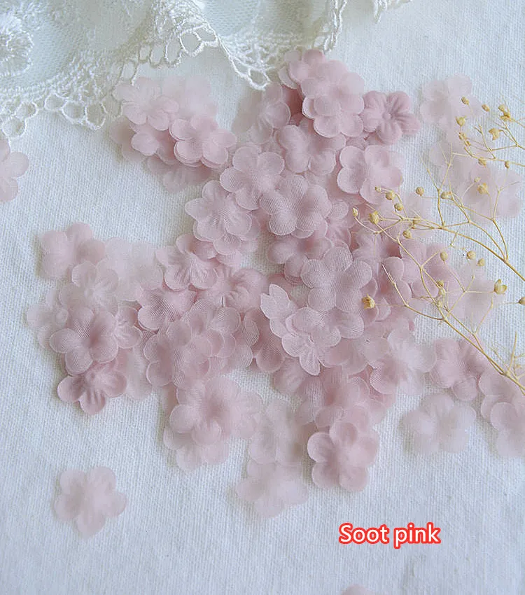200 개 여러 가지 빛깔의 DIY 수제 3D 오간자 꽃 DIY 웨딩 드레스 베일 미니 꽃 옷 재료 만들기 1.5cm RS3067