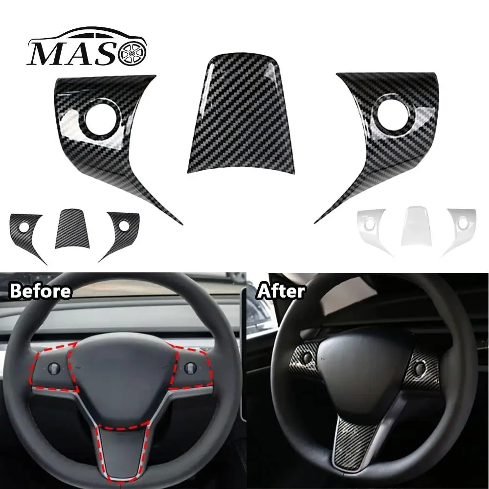 

3PCS Steering Wheel Trim Sticker ABS Carbon Fiber Matte/Glossy for Tesla Model 3/ Model Y 2019-2022 Interior Modified Accessorie