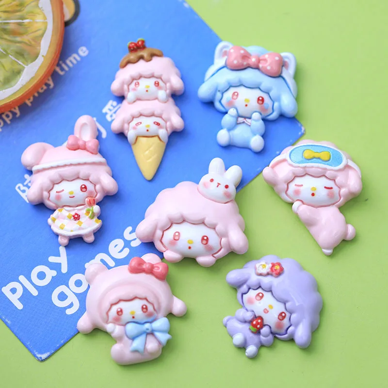 Lovely Cartoon Sheep Flat Back Resina Cabochão,