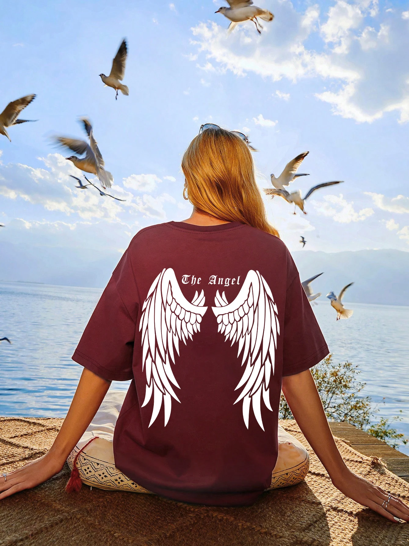 Dark Angel Wing Graphic Printed Oversized Cotton T-Shirt