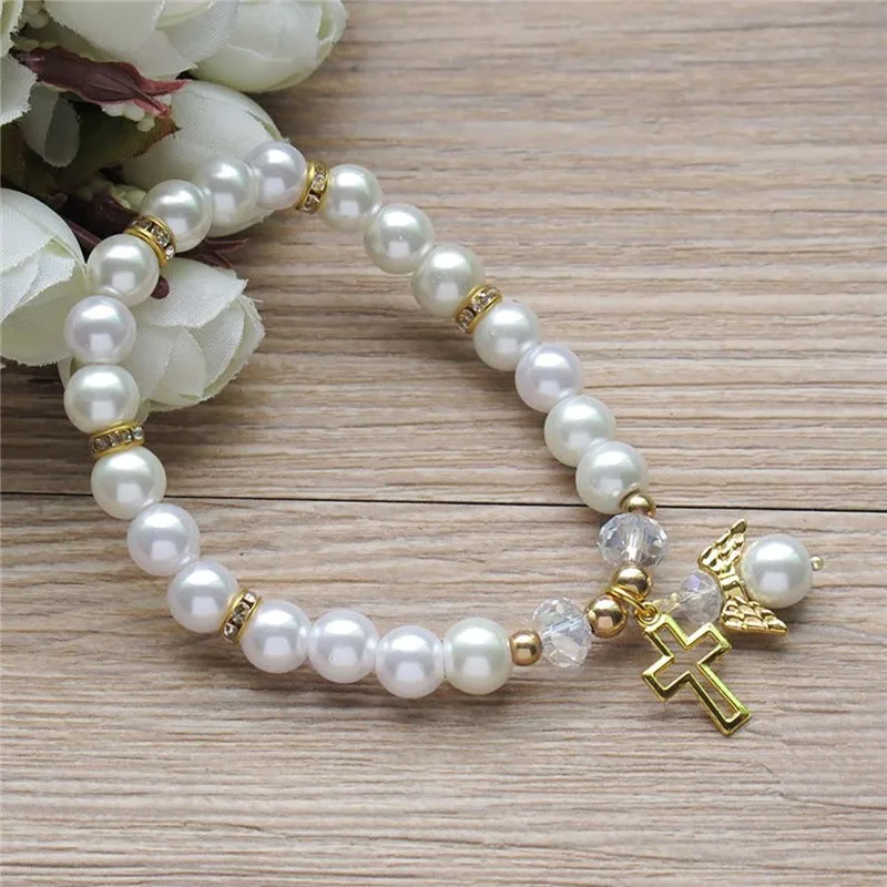 Baby Shower Bracelet 1pcs/10pcs Angel Baptism Gift Wooden Bead Initial Letter