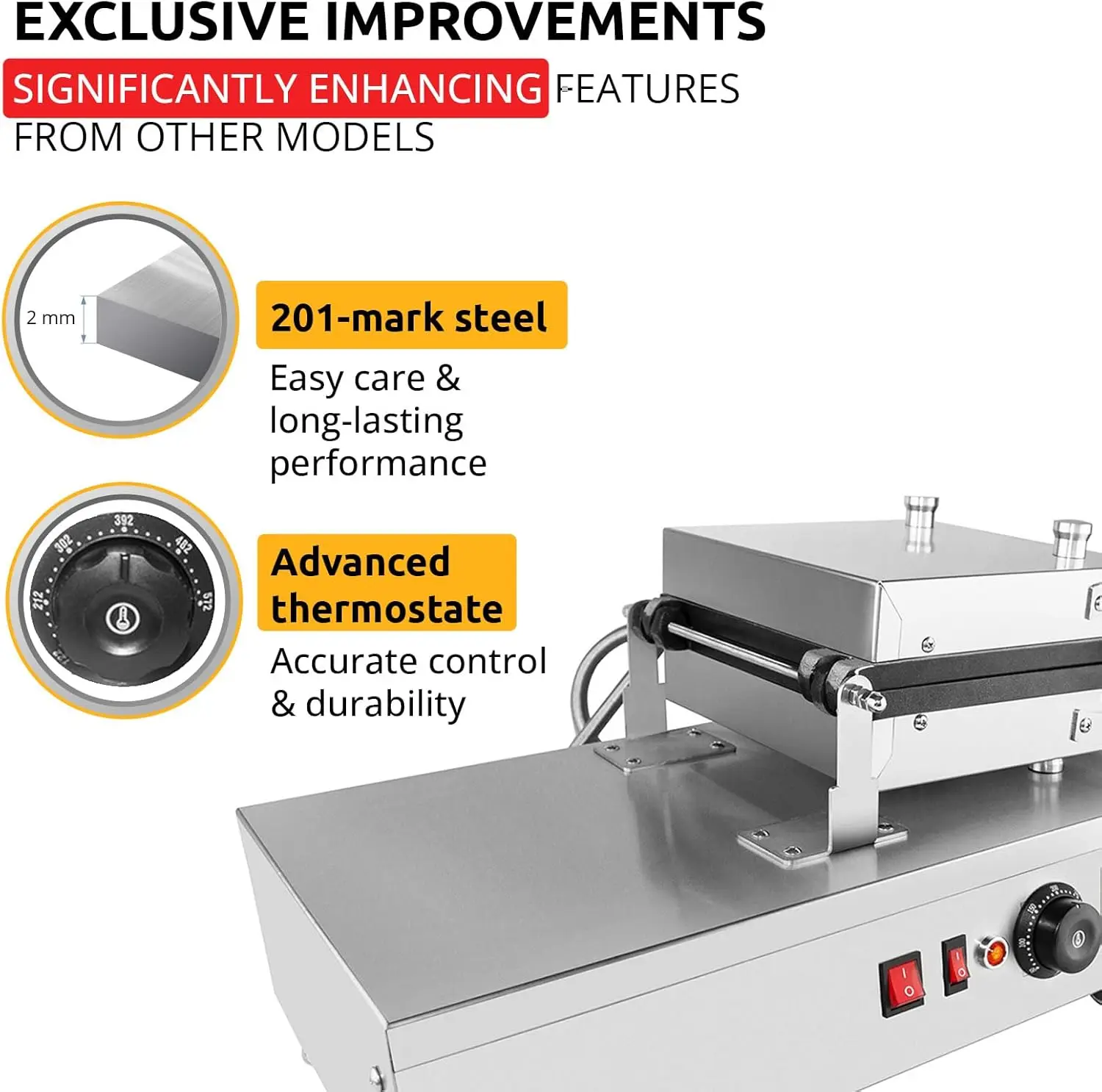 Waffle Maker Thick Swing Type 4 Pcs Professional Use Removable Plates with Nonstick Coating 110V 14"D x 23"W x 12"H 4