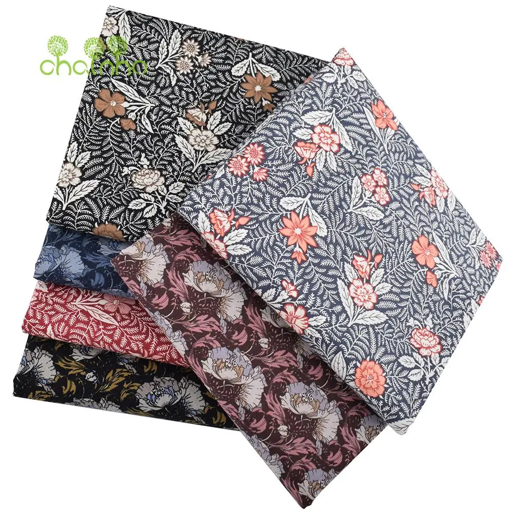 Chainho,Printed Plain Weave Poplin Cotton Fabric,DIY Sewing Quilting Material,Patchwork Cloth,Flower Series,4 Sizes,PCC130