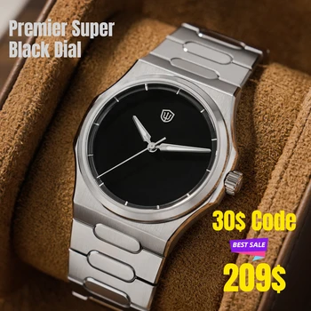 Watchdives WD0016 Premier Super Black Dial Mens Watch Japan VH31/VH60 Sweep Quartz Sapphire Crystal BGW9 Lume 316L Steel 100M