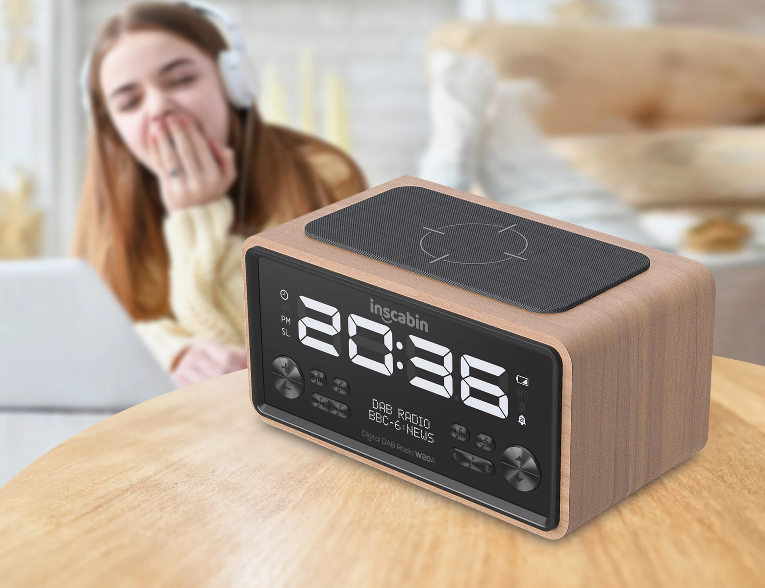 Inscabin W20 DAB/DAB+ FM Digital Radio Alarm Clock with Wireless Charging Bluetooth for Bedroom Kitchen Office bluetooth speaker