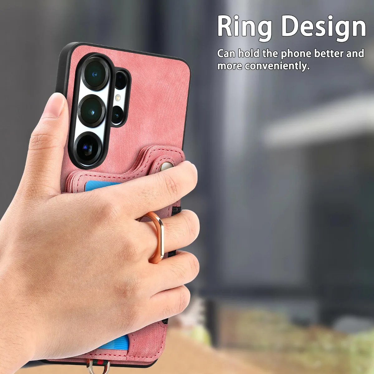 Leather RFID Blocking Wallet Phone Case with Ring Holder and Card Slots