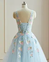 V Neck Tulle Prom Dresses 2025 Floral Embroidery Applique Ball Gown Quinceanera Dresses Party Dresses Luxury Dress 4