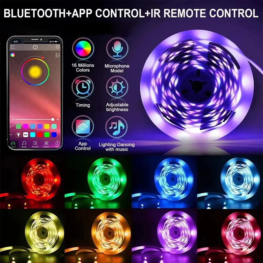 Smart RGB LED Gaming Light Strip USB Christmas Lights Music Sync Flexible Tape APP Remote Control for Gaming Room TV Backlight