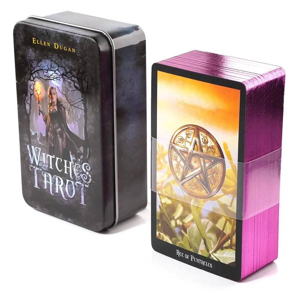 

10,3*6 см ведьмы Таро в жестяной металлической коробке Таро колода с PDF-руководством книга гадания Fate карты