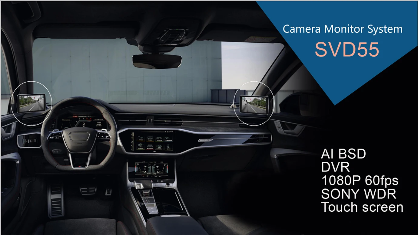 شاشة مرآة جانبية رقمية نظام كاميرا الرؤية الخلفية الجانبية Pro مع كاميرا 1080P 60FPS DVR AI BSD إنذار 5.5 بوصة IPS تعمل باللمس