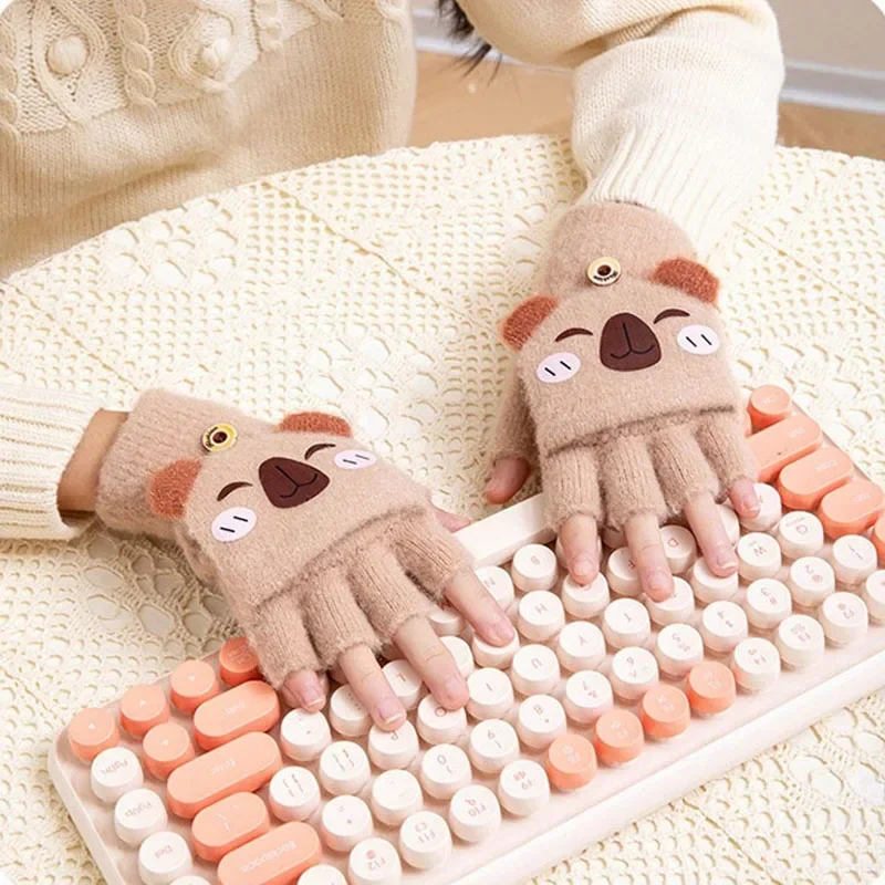 Winter Warm Children Mittens Cute Girls Baby Five Fingers Breathable Cartoon Gloves Boys Flip Gloves Kids Accessories 3-12Y winter gloves baby mittens