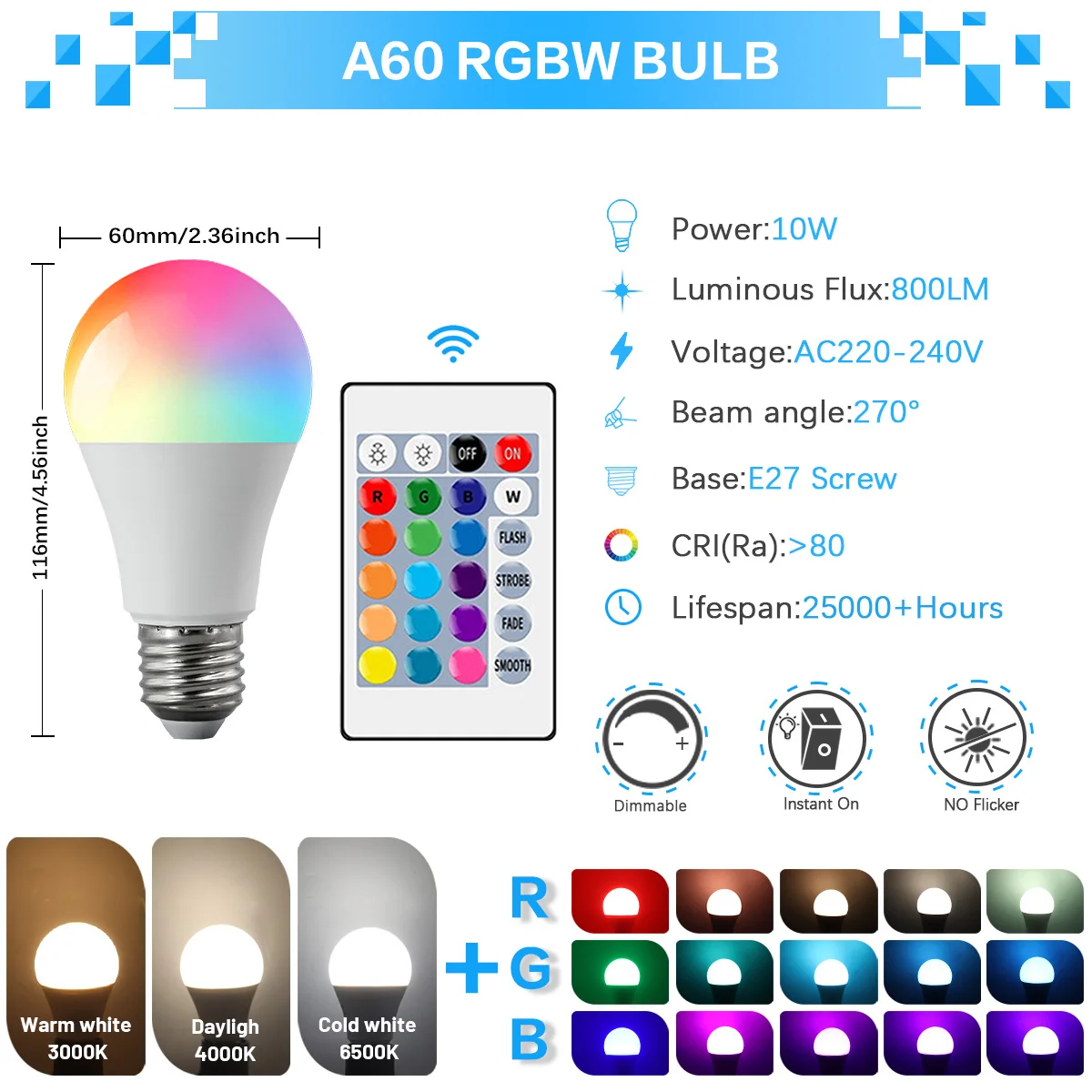 ตัวเลือกสินค้า หลอดไฟ LED สีสันสดใส ปรับแสงได้ 20W