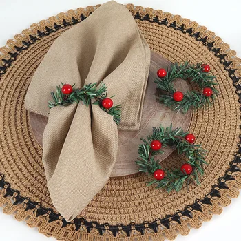 Christmas series red fruit pine needle wreath napkin buckle handmade creative woven napkin ring 1