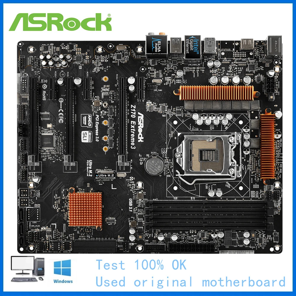 Per Asrock Z170 Extreme 3 Scheda Madre Del Computer Lga 1151 Ddr4 Z170 Scheda Madre Desktop Usata Core I5 6600K I7 6700K Cpu