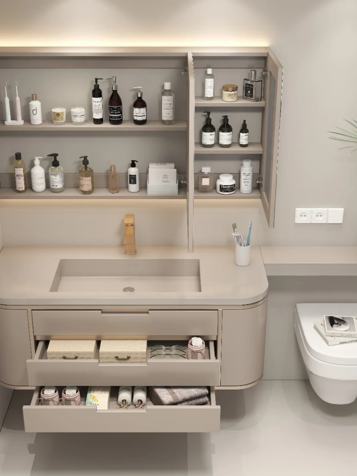 Bathroom Cabinet Combination Stone Plate Whole Washbin Modern Cream Style Bathroom Cabinet Washstand Face Washing