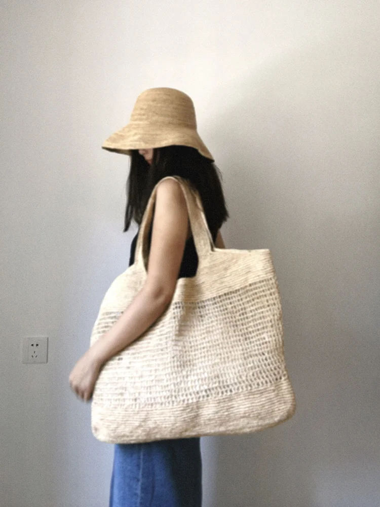 Summer Woven Beach Bag Lady Fashion Large Capacity Tote Bag Travel Vacation Handbag Shoulder Crossbody Handheld Casual Female