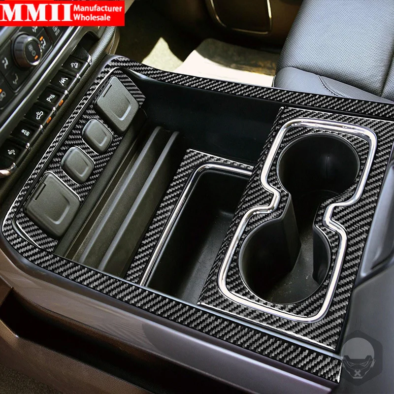 

Наклейки из углеродного волокна для Chevrolet Silverado GMC Sierra 1500 2014-2018, Центральный держатель стакана для воды, коробка для хранения, панель, отделочная полоса