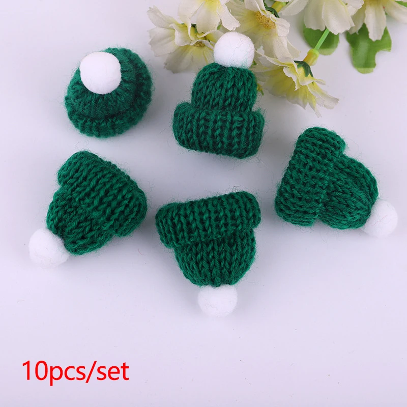 10Pcs Mini Christmas Hat Christmas Decorations Knitted Wool Hat Cute Santa for Xmas New Year Navidad Ornaments