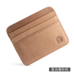 Sleek Genuine Leather Mini Wallet - Slim Credit Card Holder & ID Case (Frosted Brown)