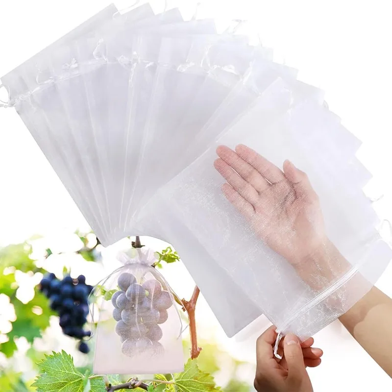 Reusable Drawstring Green Pest Barrier Net Bags for Garden Fruits and Vegetables