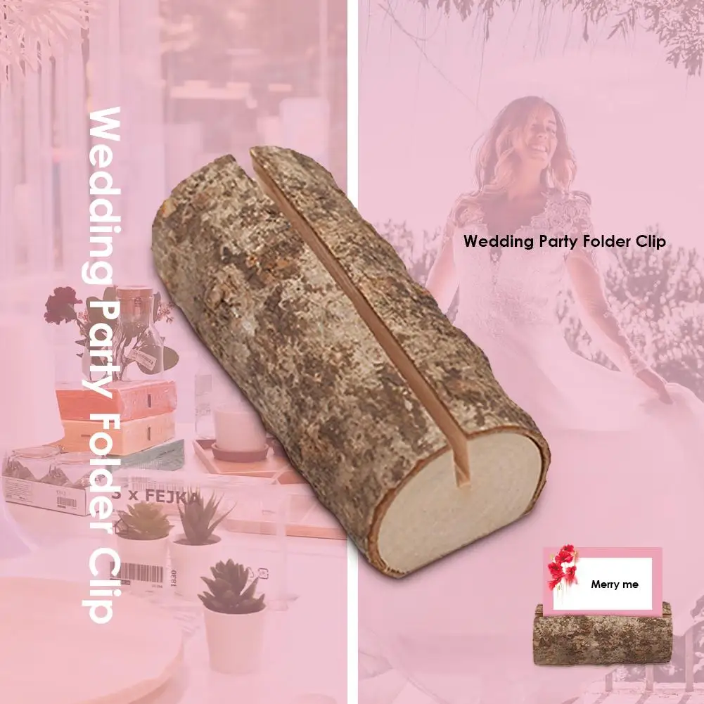 10pcs Wooden Place Name Card Holder Natural Folder Rustic Wood Table Stand Photos Menu Clip Wedding Party Decoration
