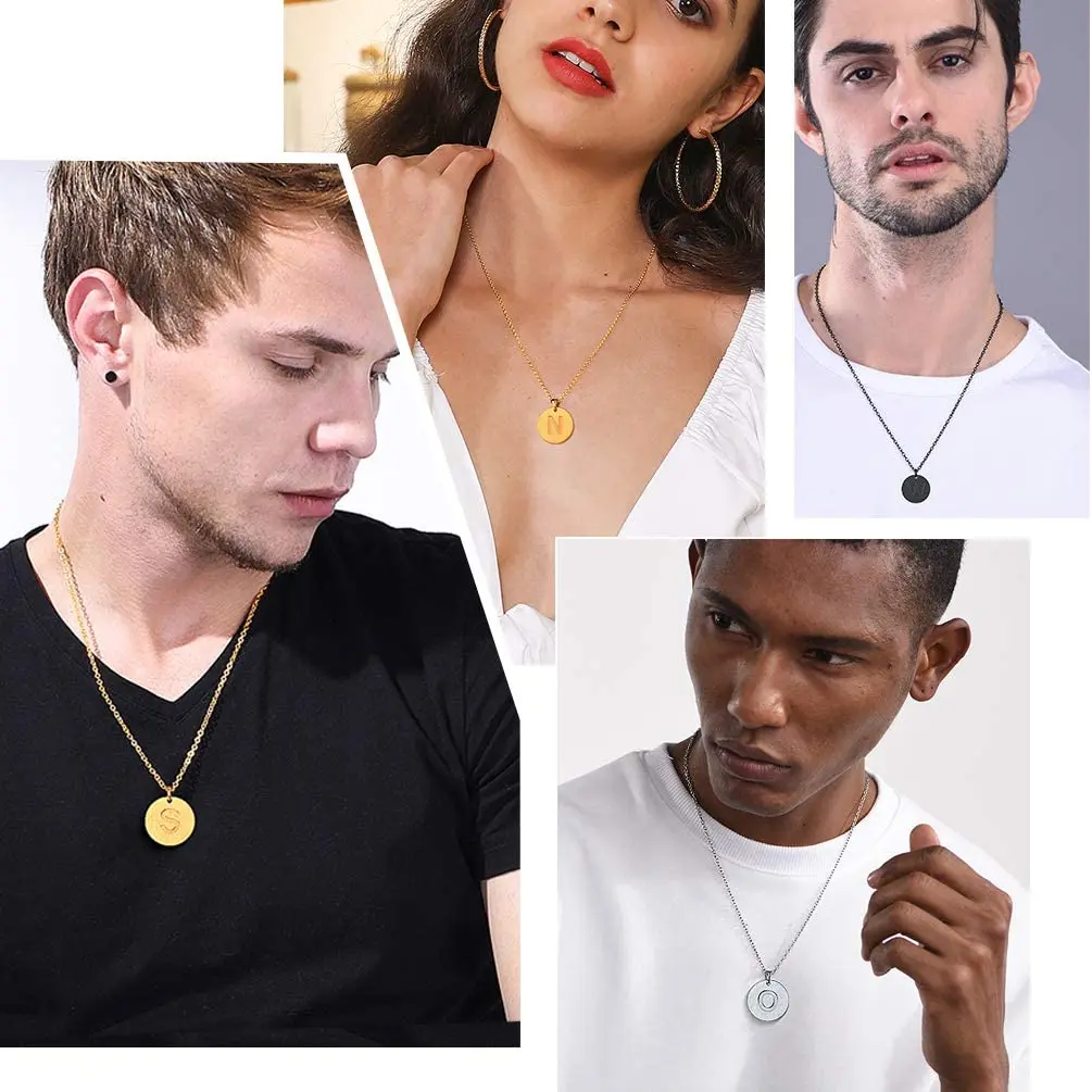 PROSTEEL Letter Necklace Initial Alphabet Trendy Round Pendant Black/Silver/18K Gold Tone for Women Men Anniversary Gifts