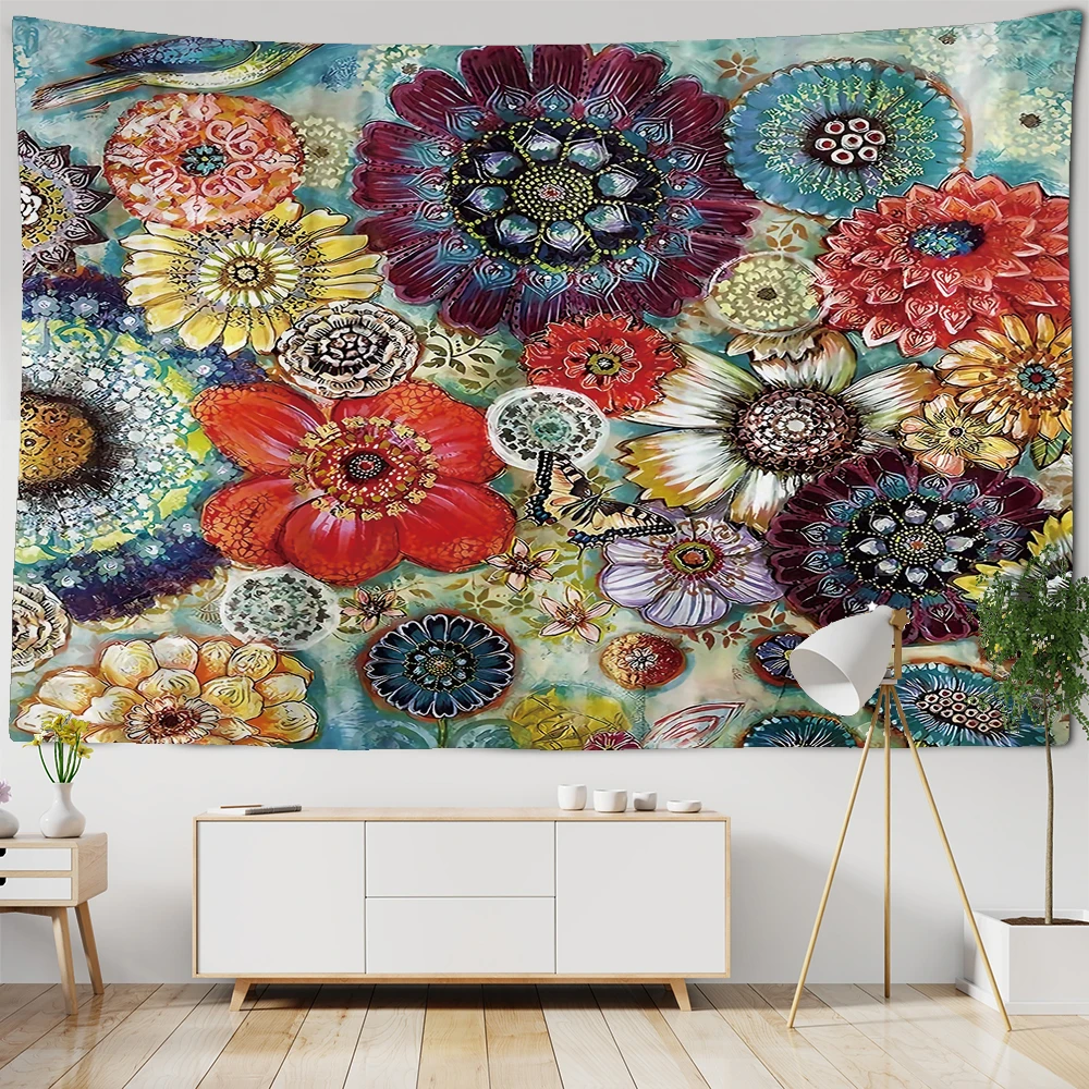 

India Mandala Tapestry Wall Hanging Boho Decor Wall Cloth Tapestries Psychedelic Hippie Flowers Tapestry Mandala Wall Carpet