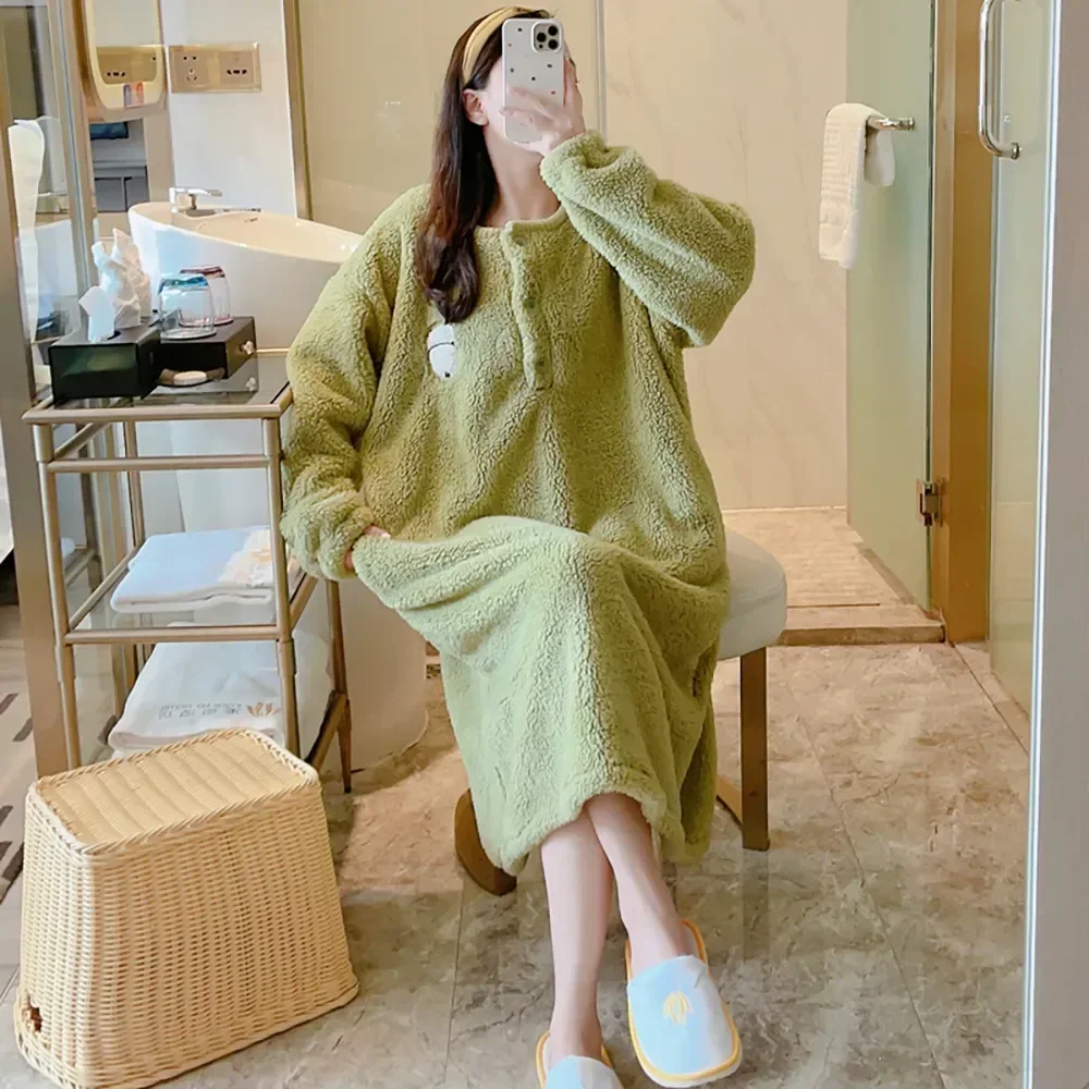 

Korean Gowns Long Dress Big Soft Sweater Warm Pajamas Design Sleeping Dresses Winter Size Nightgown Sleep Bottom Ladies Dressing