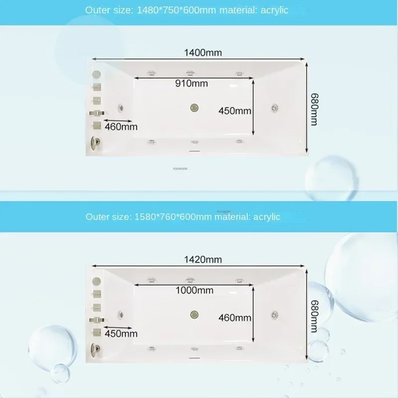 Bathroom Independent Surf Massage Bathtub Small Apartment Rectangle Acrylic Design Jacuzzi with Faucet Household Aldult Bathtub