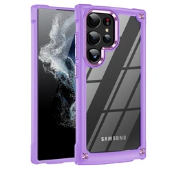 Rugged Heavy Duty Shockproof Armor Bumper Case with Clear Cover for Galaxy S24Ultra (Purple)