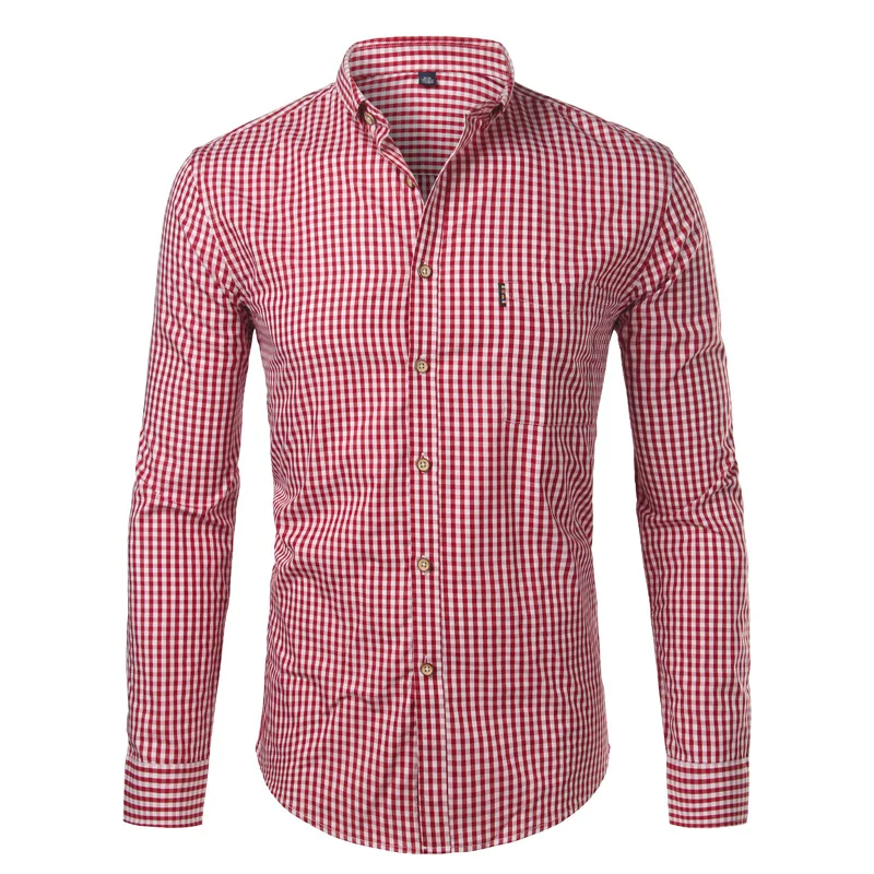 Cotton Shirt Long Sleeve Shirt Men Casual Shirt Small Plaid Shirt Men Spring Long Sleeve 100% Cotton Mens Dress Shirts Casual Button Down Chemise Homme Camisa Masculina 4XL