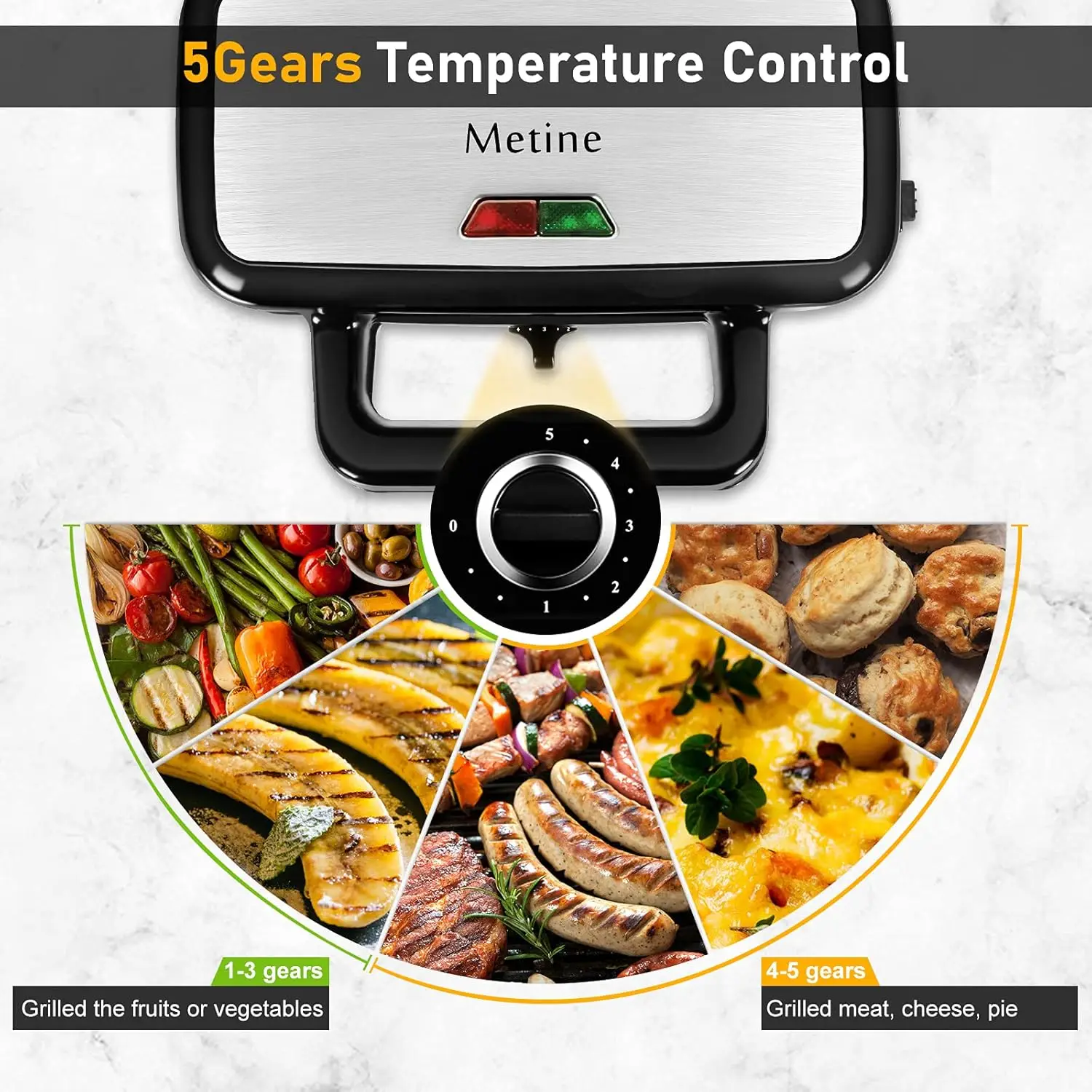 Makers, 3-in-1 Waffle Iron Panini Press Sandwich Maker with Removable Plates, 5-gears Temperature Control Non Stick Coati 3