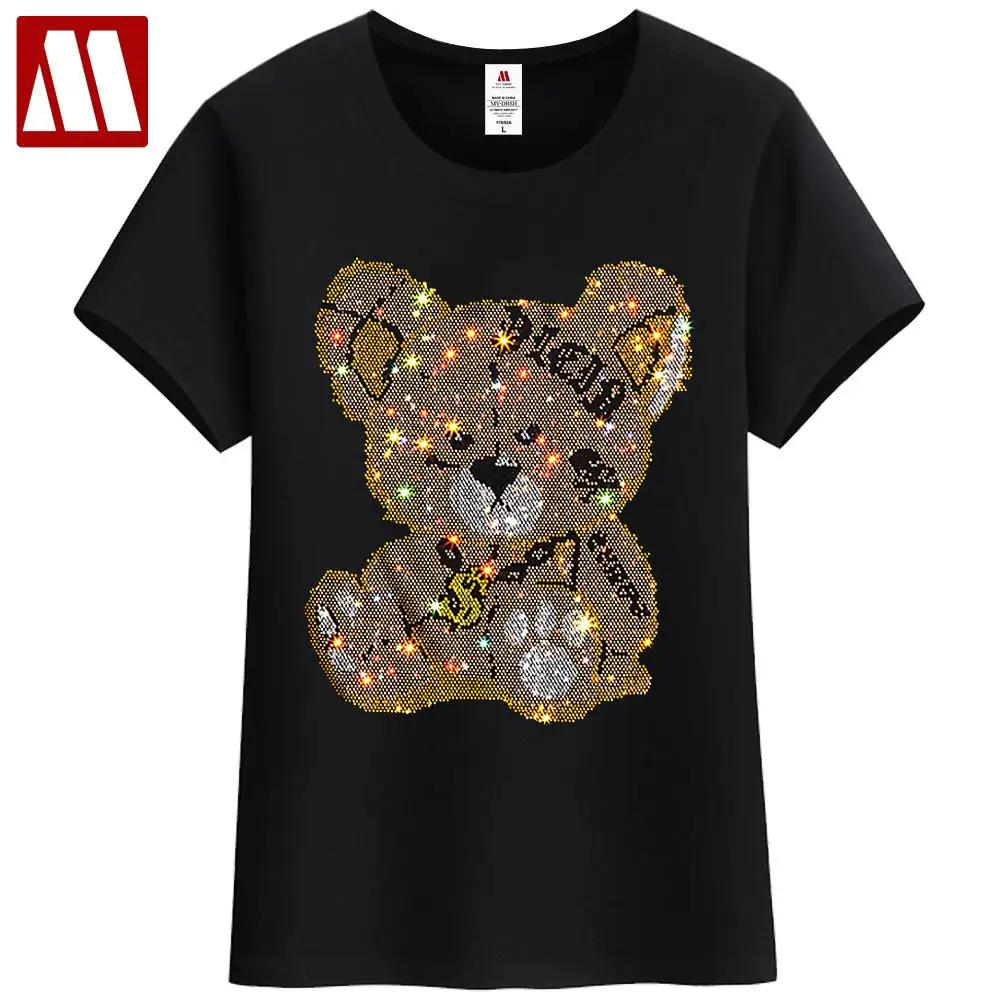 2024 Summer Fashion Elastic 5XL Size Short-Sleeve T-Shirt For Women Casual Personality Cartoon Pattern Hot Diamond Lady Tops Tee