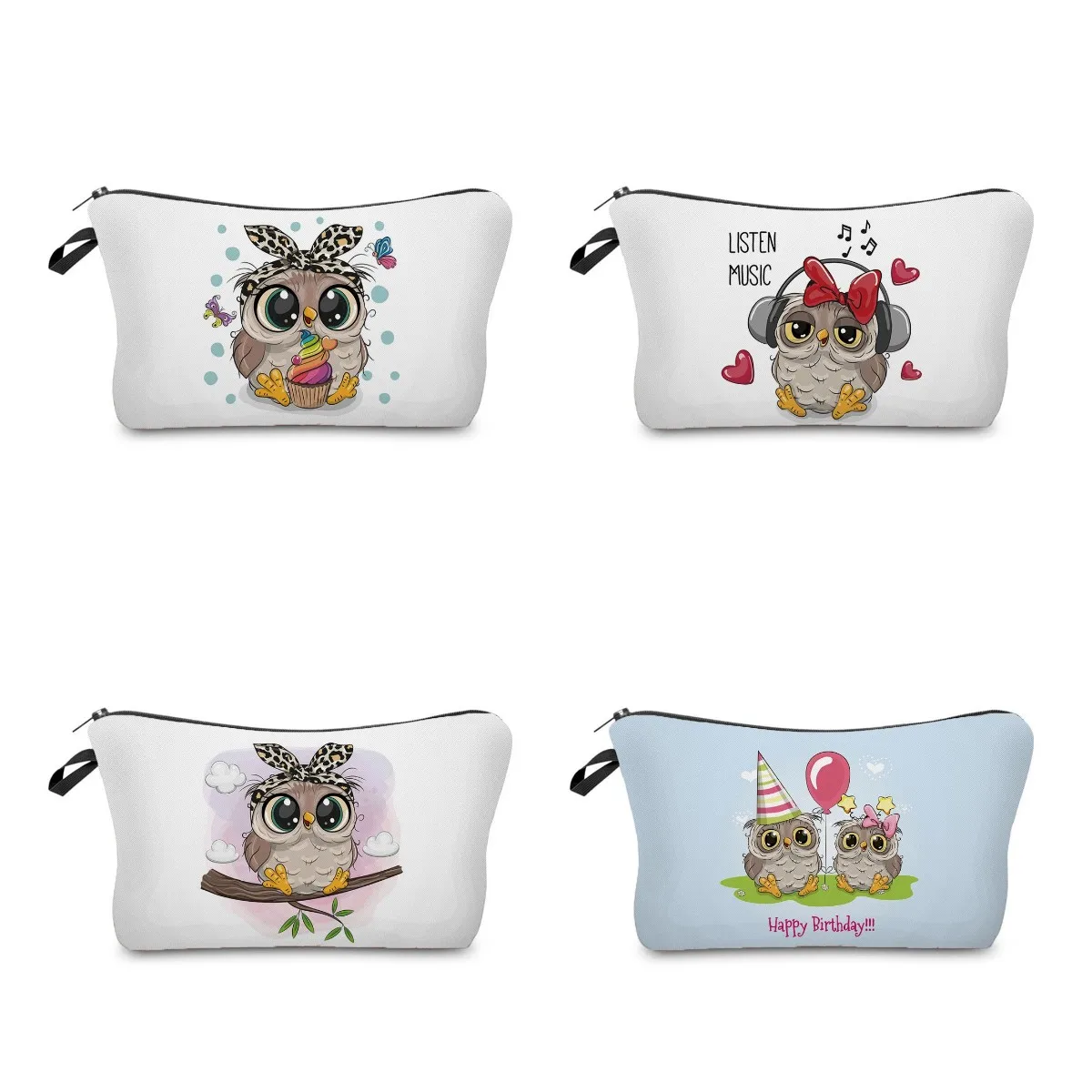 

Cute Owl Print Makeup Bags For Women Roomy Toiletry Bag Mini Travel Practical Pencil Case Birthday Custom Pattern Cosmetic Pouch