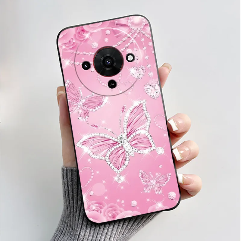 Butterfly Flower Black Soft Silicone Phone Case - Stylish Protective Back Cover