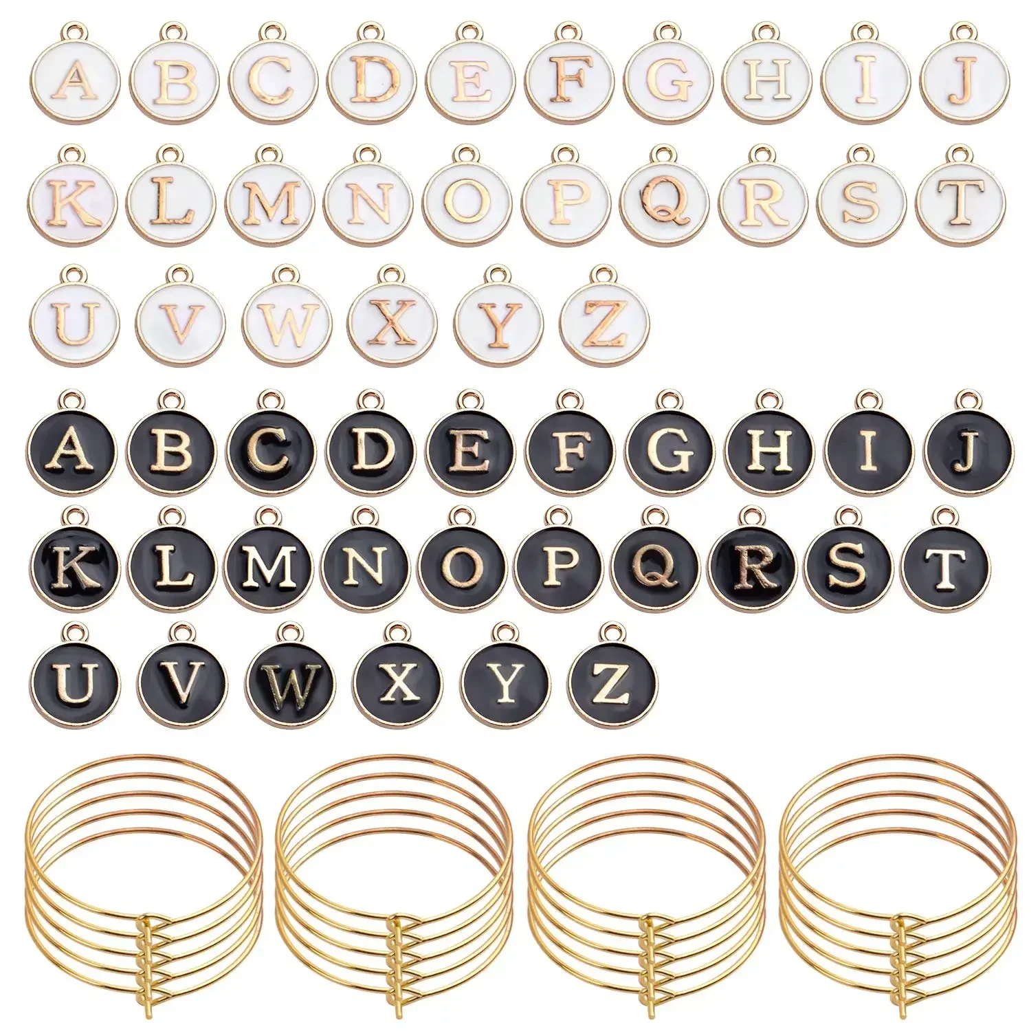 26pcs Wine Glass Charm Ring Earring Beading Hoop Letter Beads Charms Enamel Initial Charm for DIY Decoration Wedding Party Favor