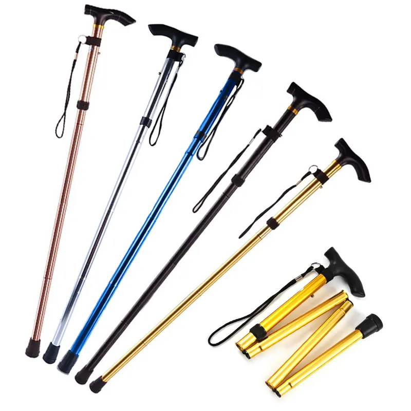 Multifunction Walking Stick Trekking Poles Telescopic Fold Crutches Hiking Stick Crutch Elderly Metal Stick Walking Cane Outdoor 2