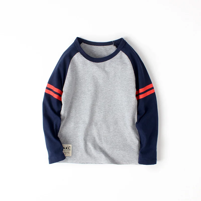 thumbnail image 1 of Camisa básica de manga larga para niños de otoño, camiseta con estampado de bloques de Color, Material de algodón para niños y niñas de 8 a 14 años, 1 of 4