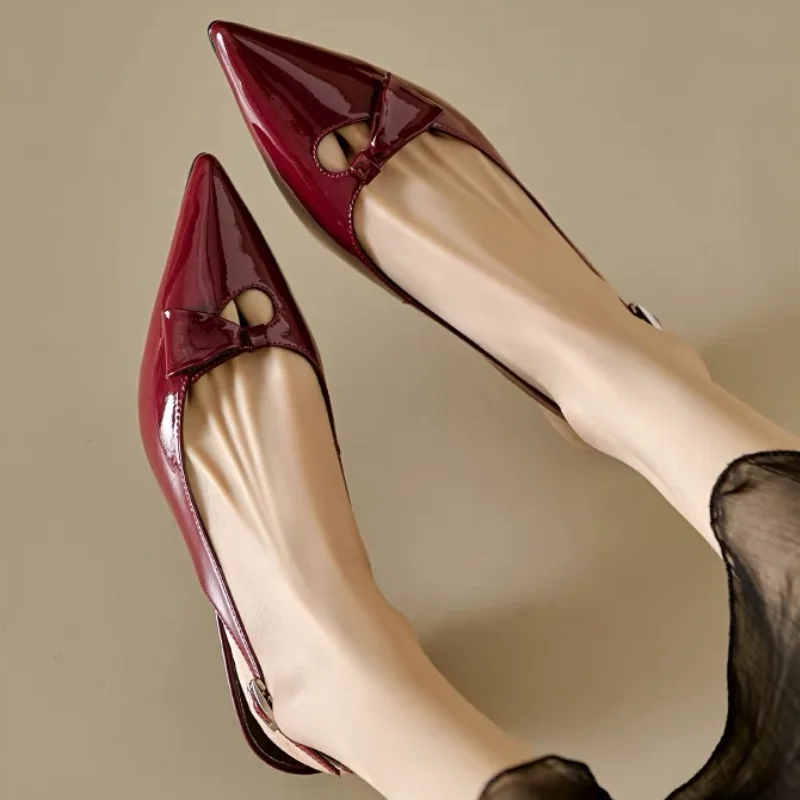 Fashion Pointed Toe Pumps Sandals Elegant Woman Slingbacks Buckle Strap Low Thin Heels Female Wedding Party Mules Shoes