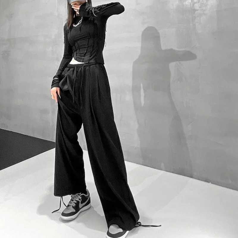 

Europe America New Women High Waist Harun Pants Loose Casual Wild Wide Leg Harem Trousers Female High Quality Straight Pantalon