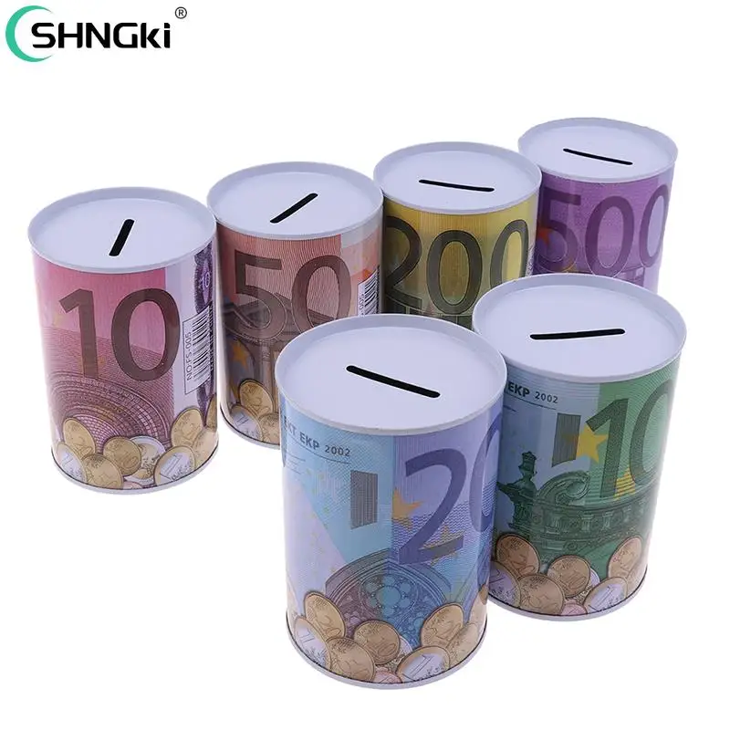 Piggy Bank Square Piggy Bank Logbook Series Tin Plate Box Money Saving Pot Coin Box Gift Home Decoration Money Savings Coin Banknote