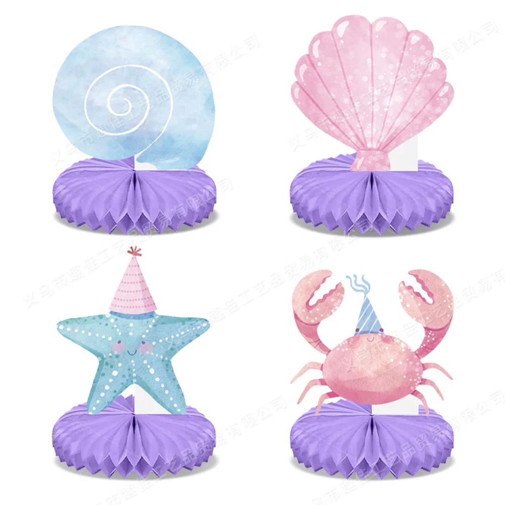 4-teiliges Mittelstück unter dem Meer, Wabenmuster, Ozean-Thema, Party-Tischdekoration, Meerjungfrau, Geburtstag, Strand, Dusche, Partyzubehör
