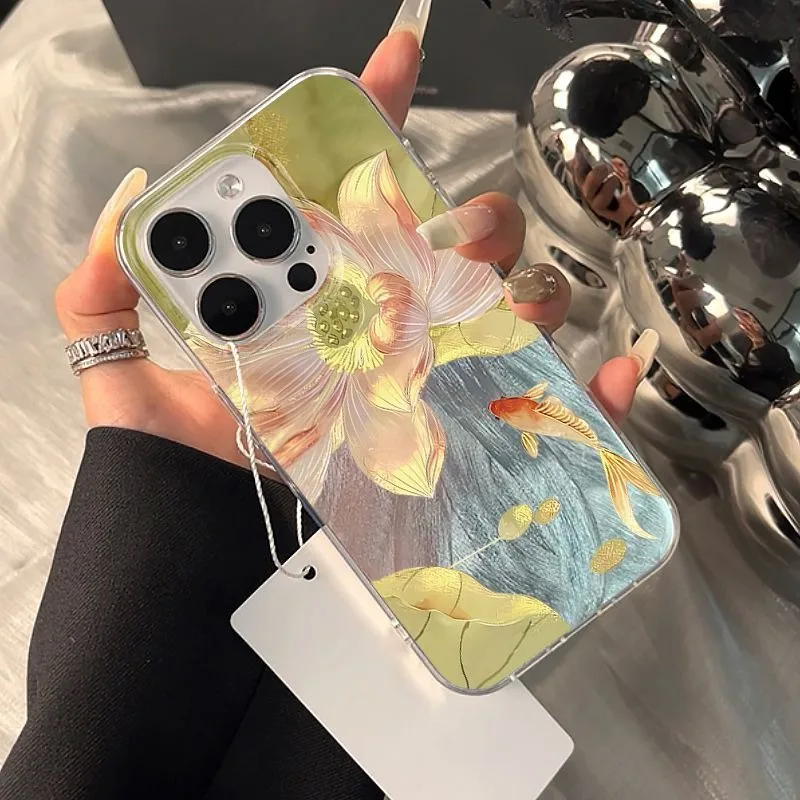 Vibrant Golden Lotus Koi Fashionable Shockproof Phone Case Cover