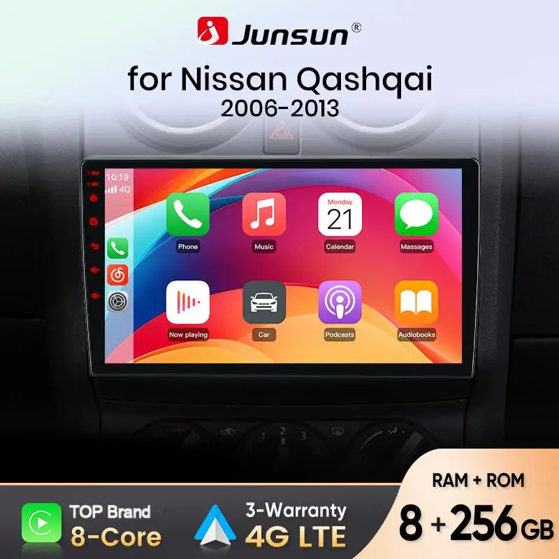 Radio Junsun para Nissan Qashqai J10 2006-2013 con Apple CarPlay Inalámbrico, Android Auto, Pantalla Táctil, 2.2Ghz, Cámara Panorámica 360, Grabador DVR Trasero, Bluetooth 5.0, 4GLTE, 8+256GB, Wifi, GPS, Navegación, RDS, DSP, Estéreo Profesional para Auto, Actualización SWC 1